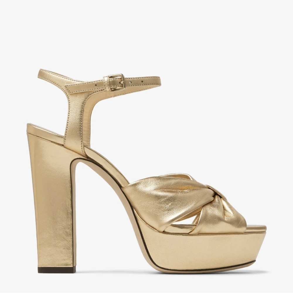 Gold Metallic Nappa Leather Platform Sandals-HELOISE 120 Size 41, US 10.5